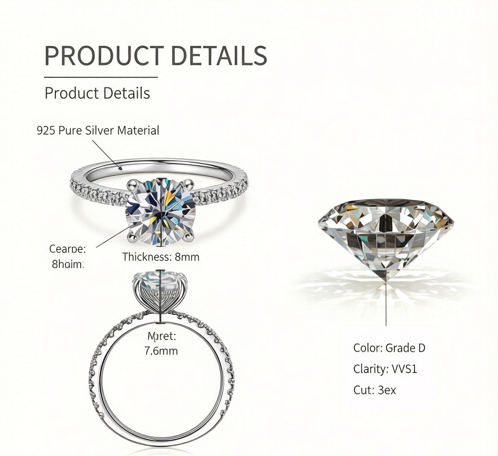 2 Carat Round Cut Moissanite Ring for Mom | 925 Silver Jewelry Gift