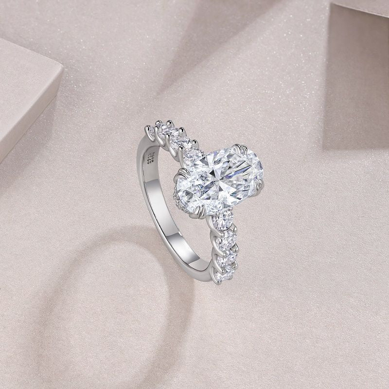 4 Carat Oval Cut Moissanite Ring – D-E Color | 925 Sterling Silver Engagement Ring for Women