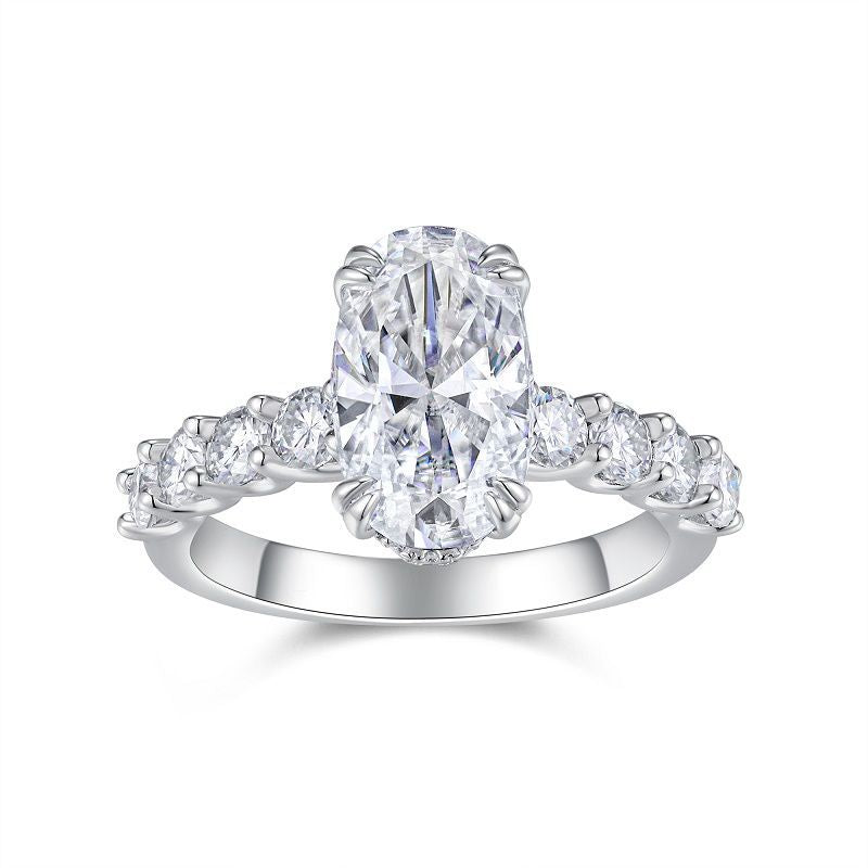 4 Carat Oval Cut Moissanite Ring – D-E Color | 925 Sterling Silver Engagement Ring for Women