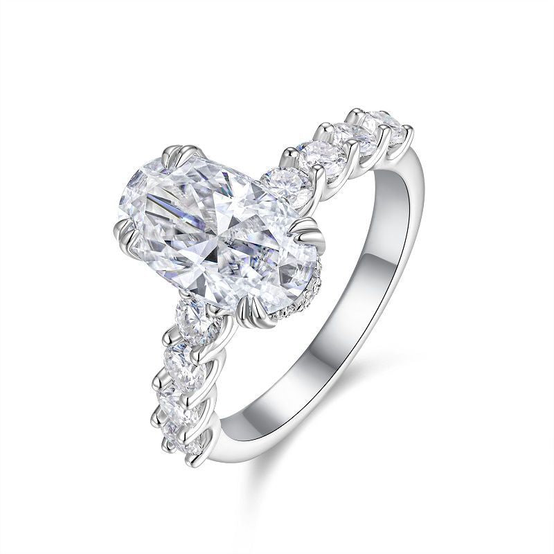 4 Carat Oval Cut Moissanite Ring – D-E Color | 925 Sterling Silver Engagement Ring for Women