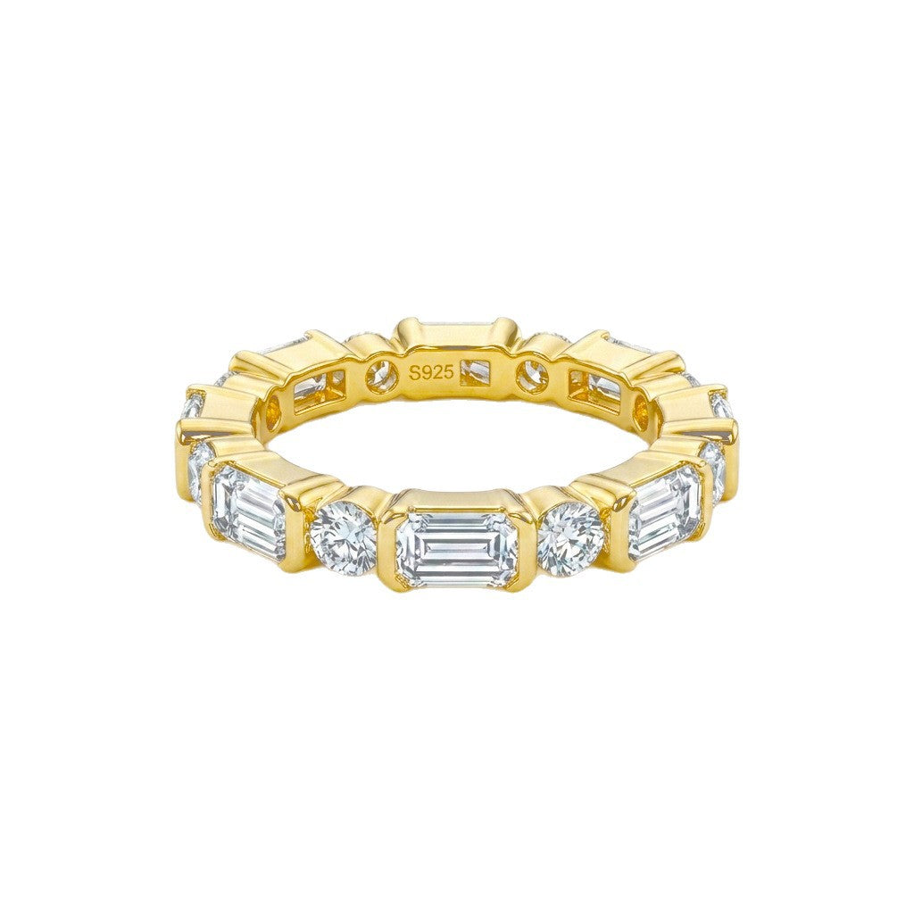 Round & Princess Cut Moissanite Ring for Mom | 925 Sterling Silver 18K Gold Plated Mother’s Gift Stackable Band